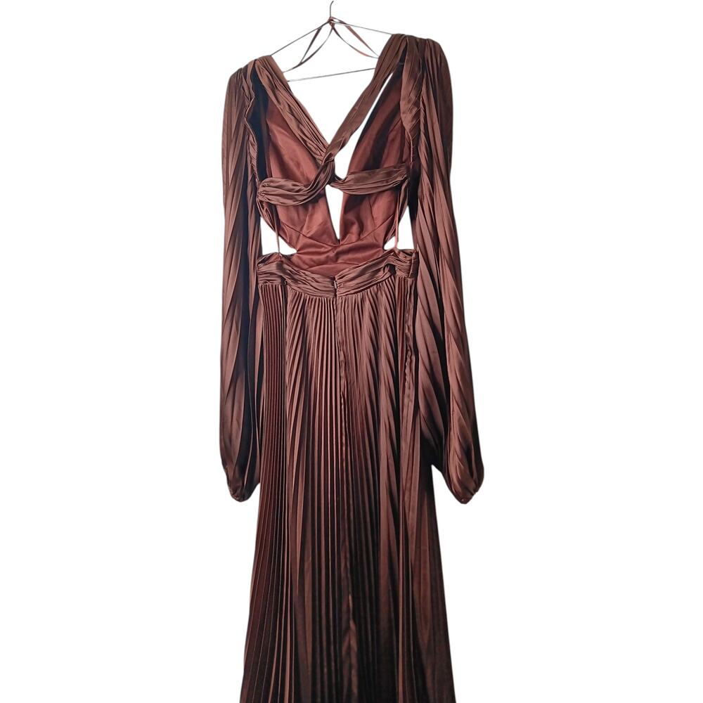 New with Tags Mac Duggal 26737 Brown Pleated Cutout Gown Long Sleeve Size 8 - Picture 7 of 16